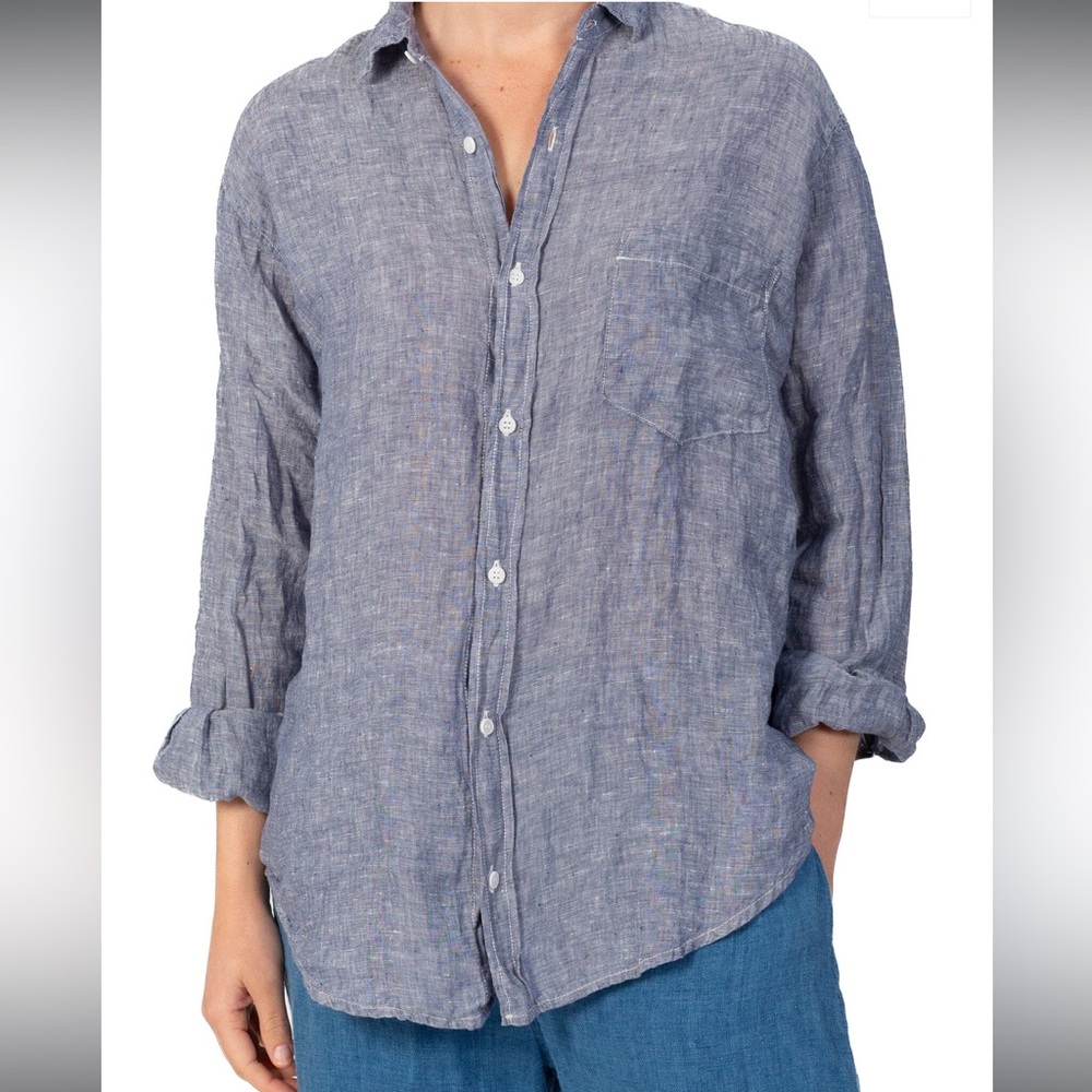 CP Shades Joss Linen Button Up Shirt in Chambray Blue